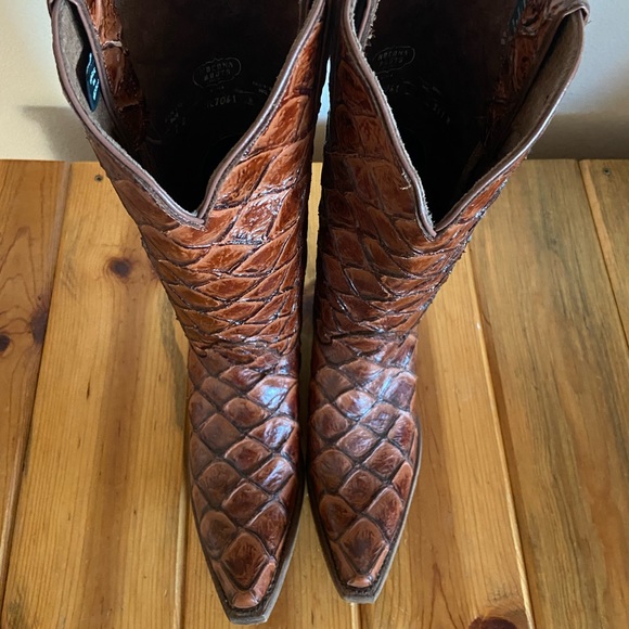 Nocona Cognac Pirarucu Print Cowgirl Boot - Bessie - Picture 5 of 7